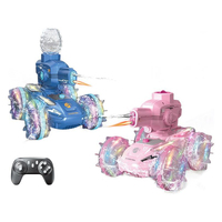 Tank RC Amphibie Personnalisé 5 Canaux Portée 30m Effets Lumineux et Pulvérisation d'Eau Véhicule Tout-Terrain de Combat Jouet pour Enfants Cadeau