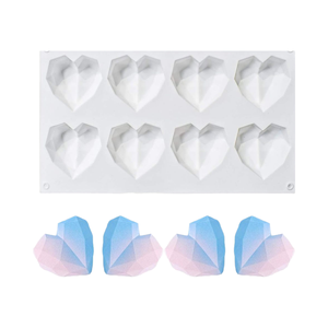 8 Grille Diamant Coeur 3D Silicone Moule De Cuisson DIY Gâteau Mousse Dessert Amour Coeur En Forme De Moule Chocolat Fromage Gâteau Fondant - Product Image 2