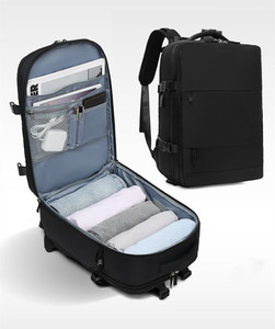 Unisex Nylon Travel <b>Backpack</b> & Cabin Boarding Suitcase with USB Port Laptop Compartment Zipper Closure <b>Plain</b> Design - Product Image 5