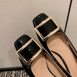 Groothandel Rv-Stijl Ambachtelijke Vierkante Gesp Ballet Pumps Lakleer Blokhak Ademende Schoenen Voor Dagelijks En Werk - Product Image 4