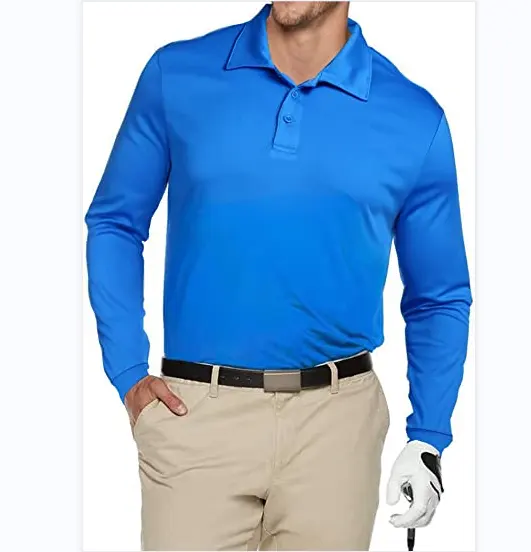 High Quality Custom Logo Men Long Sleeve UPF 50+ Sun Protection Quick Dry Active Training Golf Polo Shirts