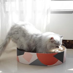Runde Katzen-Kratzschale 2-in-1 Katzen-Kratzbett Gebogenes Karton-Loungebett mit Katzenminze für Hauskatzen - Product Image 5
