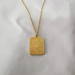 Collana con medaglione floreale personalizzato in acciaio inossidabile con simboli in rilievo incisi collana con ciondolo rettangolo <span class=keywords><strong>fiore</strong></span> rosa - Product Image 5