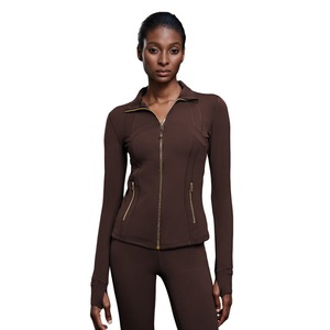 Veste de yoga extensible à manches longues pour femme avec fermeture éclair dorée, vêtements de sport pour le cyclisme, la course à pied et le fitness en plein air - Product Image 5