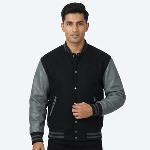 2025 High Quality Varsity <b>Men's</b> Letterman <b>Baseball</b> Black Wool Black Leather <b>Jacket</b> <b>for</b> <b>Men</b> <b>Jacket</b> <b>for</b> <b>Men</b> - Product Image 1