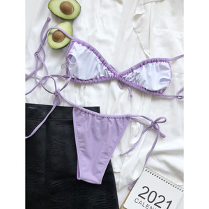 Set Bikini da Donna con Reggiseno a Fascia Profonda a V e Slip a Vita Bassa, Colore Caramella, Plissettato, Sexy, ad Asciugatura Rapida, per Mare e Spiaggia - Product Image 6