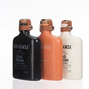 Garrafa de vidro personalizada para vinho vermelho, garrafa plana de 350ml para garrafas de vodka retangulares, garrafa de brandy para vinho não alcoólico