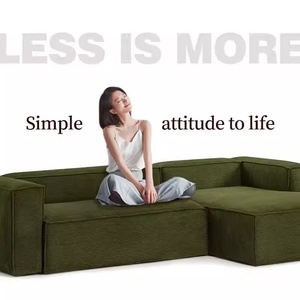 Divano in Velluto a Coste Verde Scuro in Stile Vintage Minimalista Italiano Arredo di Lusso Resistente Angolo Retto/Rotondo per <span class=keywords><strong>Soggiorno</strong></span> - Product Image 3