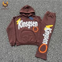 Ensemble de survêtement en molleton avec patch brodé 3D personnalisé, pantalon de jogging en coton surdimensionné, pantalon de survêtement évasé et sweat-shirt pour homme