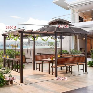 Gazebo de Jardín de Lujo con Techo Doble de Aluminio y Madera para Exteriores 2024, Pérgola con Marco Recubierto de Polvo y Techo de PC Resistente - Product Image 3