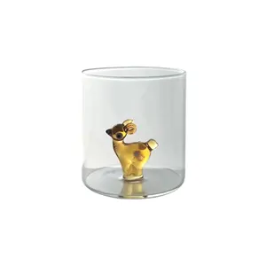 Fabriek Outlet Glazen Beker Met 3d Dier Decoratie Handbruine Glazen Koffie Melk Beker Hittebestendige Theekop Glazen Mok