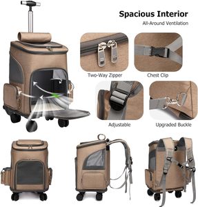 Mochila Transpirable con Ruedas para Mascotas, Aprobada por Aerolíneas, para Perros y Gatos Pequeños - Product Image 4