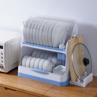 Égouttoir à vaisselle à 2 niveaux, boîte de rangement, support pour ustensiles de cuisine, couverts, assiettes, tasses, boîte de séchage avec couvercle
