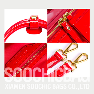Sac à main <span class=keywords><strong>Soochic</strong></span>, sac bowling pour femme en cuir verni rouge avec logo métallique personnalisé, sac Boston, sacs à main, sacs à bandoulière, porte-monnaie - Product Image 6