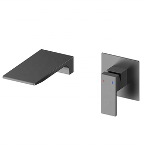 Robinet mélangeur mural carré gris bronze pour lavabo de salle de bain, corps en laiton, monocommande eau chaude et froide - Product Image 1