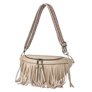 Personalizado Vintage Franja Saco Peito Outono Pu Couro Cor Sólida Estilo Étnico Tassel Dumpling Forma Fanny Pack - Product Image 1