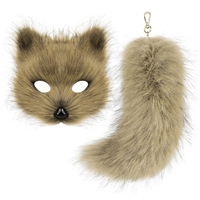 POWER Fluffy Realistic  Fur Fox Tail Keychain Hooks Faux Fur Therian Mask Set for Halloween Party Cosplay Costume Accessories