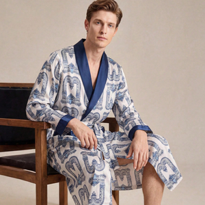 Ensemble de peignoirs décontractés pour hommes en bambou à manches longues, tricotés sur mesure, respirants, vêtements de détente, fabricant d'ensembles pour hommes - Product Image 1