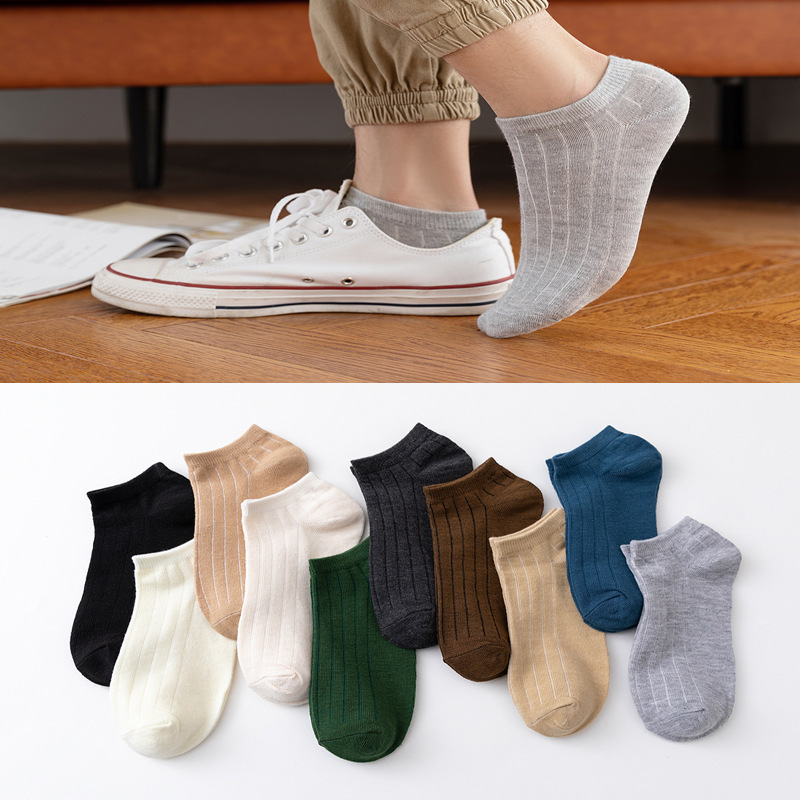 Men's ankle socks [Ten solid color vertical stripes]