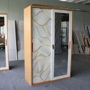 Steel Sliding 2 Door Modern Furniture Bedroom Alimirah Simple Design Cabinet Clothes Closet Metal Wardrobe With Mirror