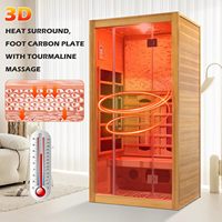 Sauna Infrarroja para el Hogar Smartmak, Sauna de Madera de Hemlock Canadiense para 2 Personas con Iluminación de Cielo Estrellado, Altavoces y Barra de Oxígeno