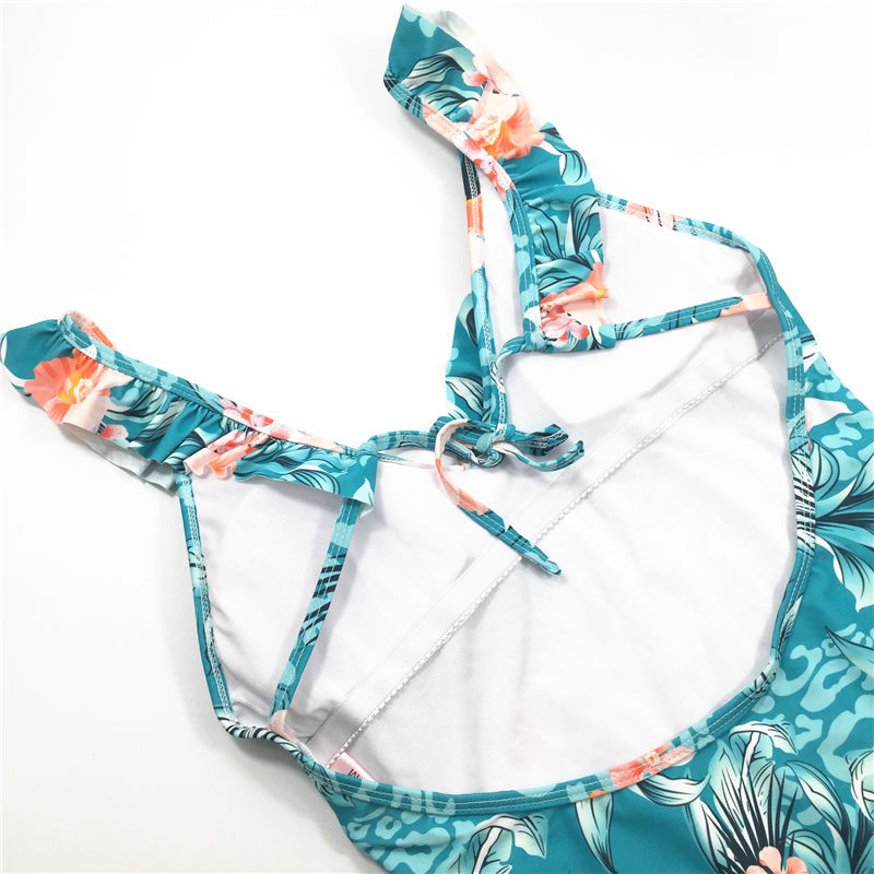 2021 Sexy plant printed one-piece swimsuit backless swimsuit beach wear hot sale swimwear V-neck
