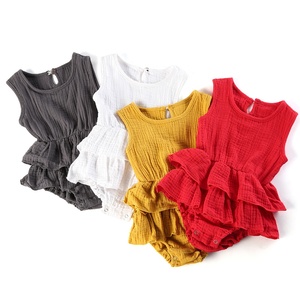 Весна-лето без рукавов Нет минимального заказа в наличии rts Одежда для новорожденных девочек одежда цельные муслиновые детские комбинезоны 100% хлопок - Product Image 3