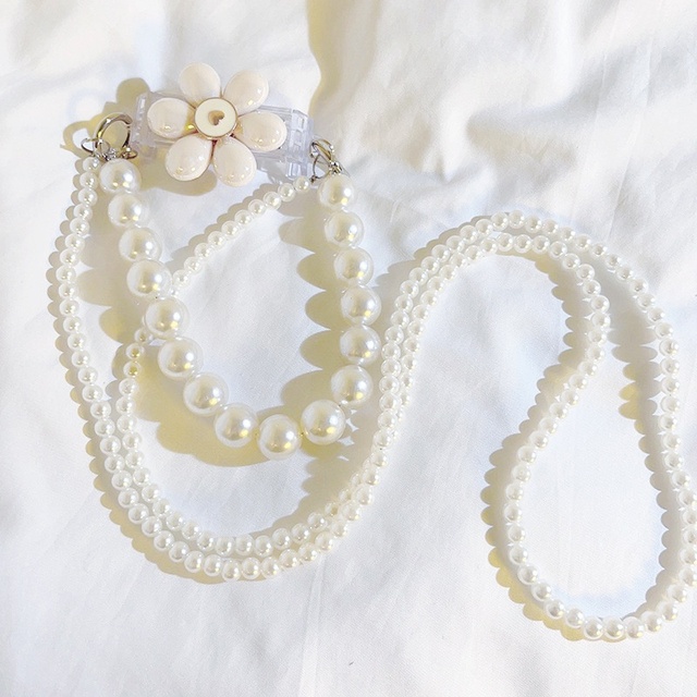 Portable Handmade Pearl Bracelet Phone Case Creative Three-Dimensional Metal Flowers Detachable Crossbody Chain High-End Light