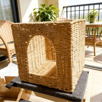 Boîte de rangement tressée pour chat, Niche tressée toutes saisons pour chat, Niche pour chat de salon au sol