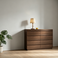 Commode de luxe moderne avec 8 tiroirs en bois de zèbre rouge massif, autoportante pour chambre et salon