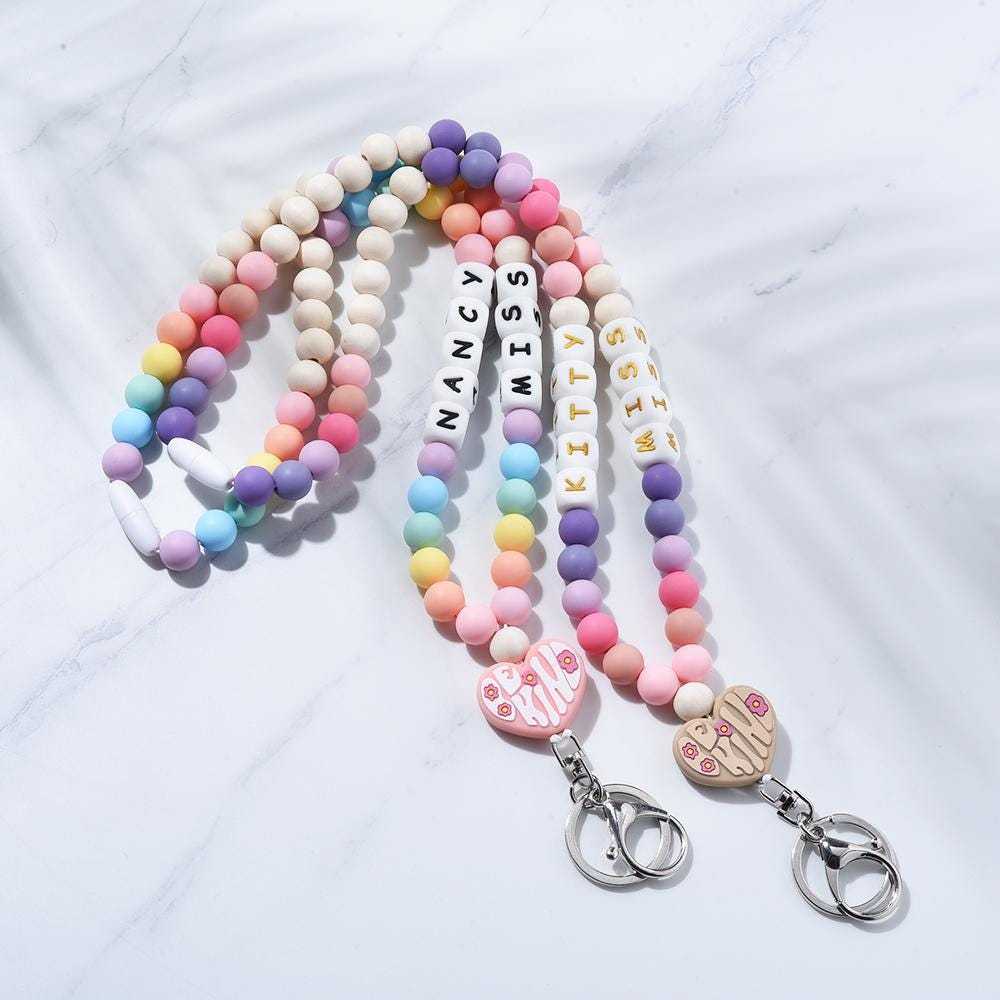 Stacked Books Teacher Lanyard Daisy Bloom Happy Face Smile Be Kind Teacher Lanyard Rainbow Personalized Boho Teacher Lanyard Image 2