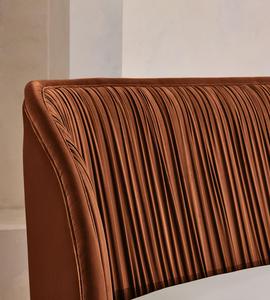 Custom Pleated Velvet Upholstered <b>Bed</b> Frame, Curved Low Profile Platform <b>Bed</b> with Round Wooden Feet <b>for</b> Bedroom - Product Image 3