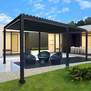 Pérgola de Acero Moderna y Contemporánea Motorizada, Reversible, <span class=keywords><strong>con</strong></span> Techo Móvil, para Patio Trasero, <span class=keywords><strong>con</strong></span> Poste de Aluminio - Product Image 1