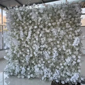 8ft x 8ft Rose Artificielle Rose Fleur Panneau Mural Roll-Up Mariage Fond Simulation Décor Toile de Fond avec Fleurs Simulées