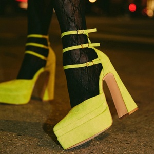 Nouvelles sandales sexy pour femmes à boucles, talons hauts, en daim de qualité, plateforme épaisse, bout pointu, escarpins de bureau - Product Image 2