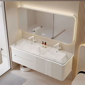 Simple bathroom cabinet combination hand washbasin cabinet skin-feel integrated basin washbasin - Product Image 1