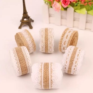 White Lace Decorative <strong>Jute</strong> Burlap <strong>Ribbon</strong> - Product Image 4