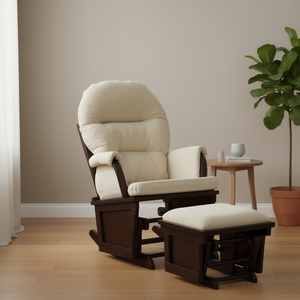 Sedia a Dondolo per Cameretta in Crema, con Cuscino Imbottito Spesso e Base in Legno, per Soggiorno - Product Image 2