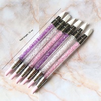 Stylo de polissage et de sculpture des ongles à poignée en strass transparent multicolore, stylo de façonnage des ongles à double embout, outil de manucure DIY à domicile