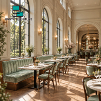 Ensemble de sièges de restaurant personnalisables en velours vert, table à manger en marbre, chaises en bois, fabricant OEM, fournisseur de projets en gros