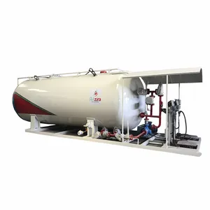 Tanque de cilindro de gas de llenado de GLP de 10 toneladas Montado en patín móvil, estación de deslizamiento de GLP de 20.000 litros con dispensador