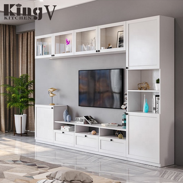 KINGV New Design Modern Simple UV High Gloss TV Stand LED Light TV Wall Cabinet Units Designs Wood TV Cabinet