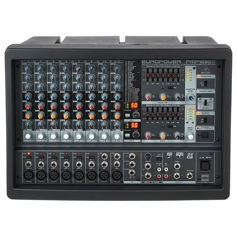 Behringer Mixer Daya PMP 1680S, Peralatan Musik Studio Sistem Deteksi Umpan Balik FBQ & Prosesor Multi-fx Ganda