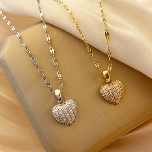 14 קראט מצופה זהב פרח זירקון פרח זירקון לב נירוסטה חיקוי פנינה אלגנטי טרנדי אלגנטי שרשרת תכשיטים אופנה לנשים - Product Image 4