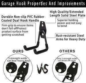 Steel Garage <strong>Storage</strong> <strong>Hooks</strong> - 16 Pack Anti-Slip Coating, Heavy Duty Wall Mount <strong>Hooks</strong> for Hanging Bike, <strong>Ladder</strong>, Garden Tools - Product Image 3