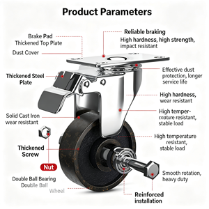 Cast Iron Caster Wheel 4 Inch Flat Type Ball Bearing No Brake 95×65 mm Base Plate High Temperature Resistance Industrial Use - Product Image 5