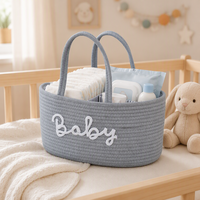 Panier de rangement en corde de coton tissé portable Organisateur de caddie de couche pour bébé Grand bac de rangement pour pépinière de couches avec insert amovible