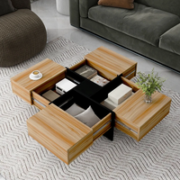 Table basse au design unique avec 4 compartiments de rangement cachés et table centrale coulissante extensible avec finition UV brillante