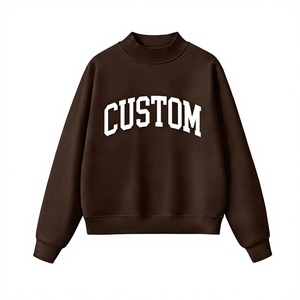 Sudadera Ligera de Felpa Tejida con Hombros Caídos, Cuello Alto Simulado, Manga Larga, Estampado de Logotipo Personalizado, para Uso Diario, Novedad para Mujer - Product Image 1