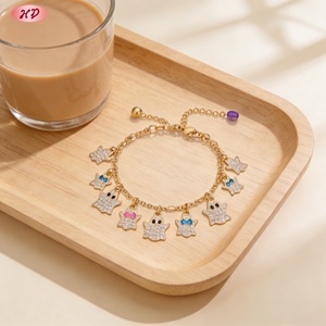 Pulsera de moda con dije de estrella fantasma chapado en oro, con esmalte colorido e incrustaciones de cristal, cadena ajustable, estilo dulce y moderno. - Product Image 6